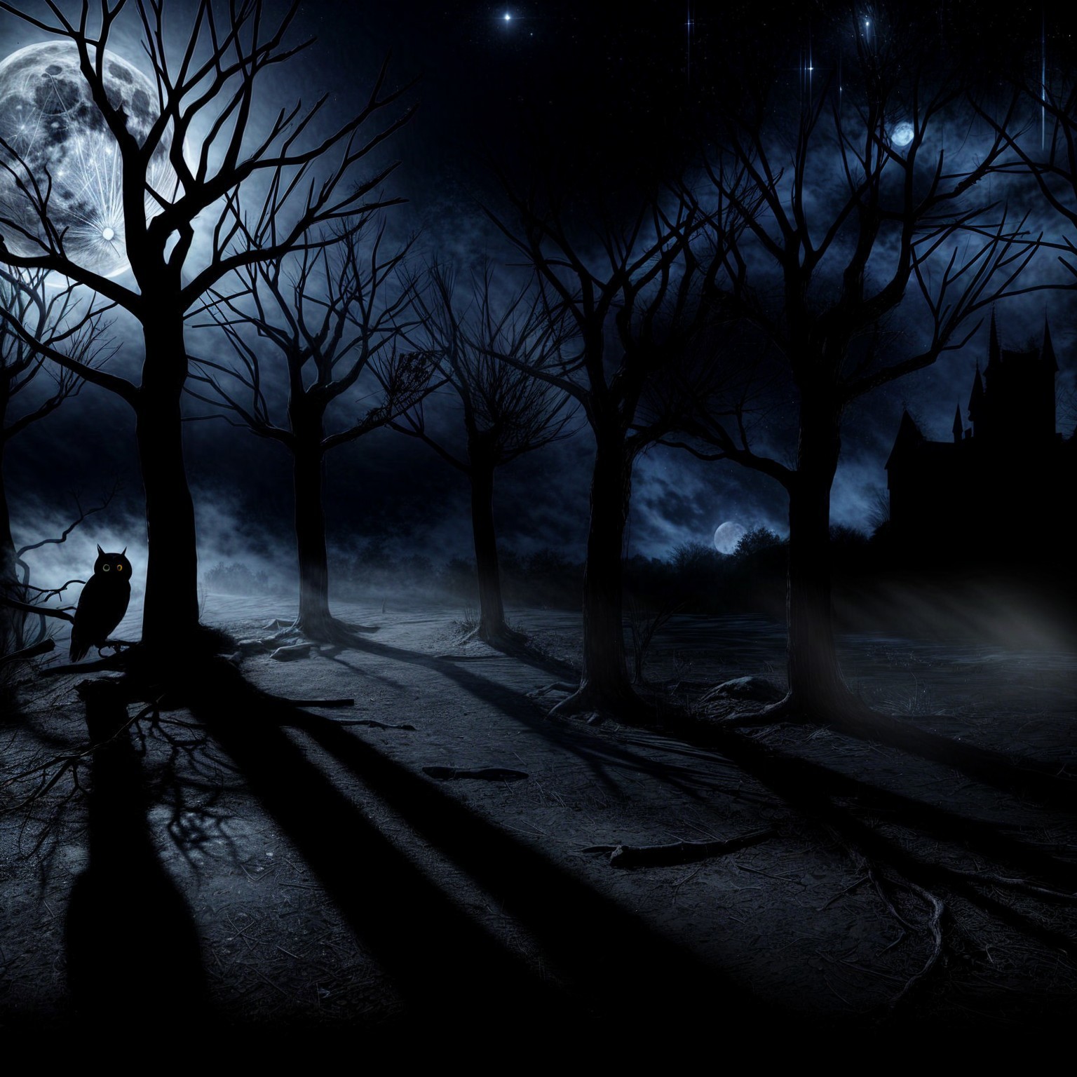 Nocturnal Landscape with Trees, Moon, and Castle