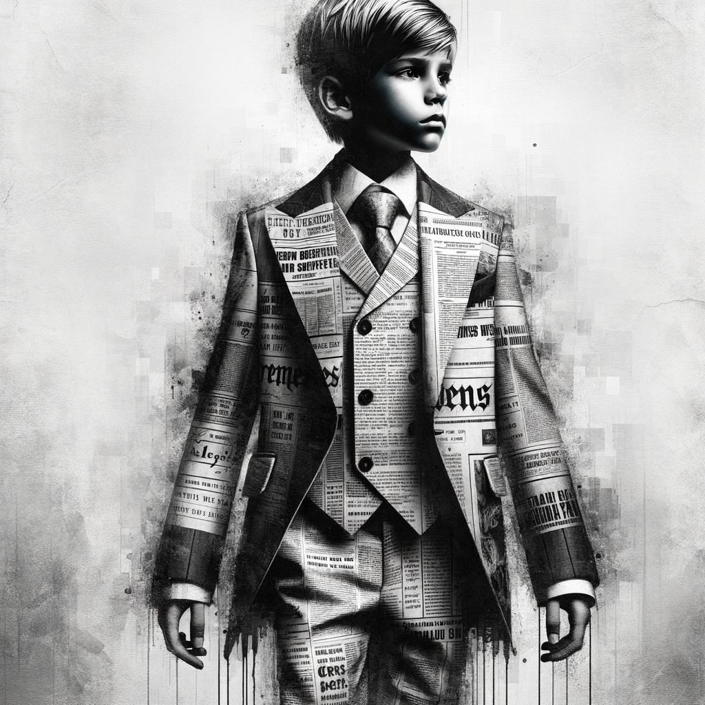 Young Boy in Suit with Newspaper Clipping Design