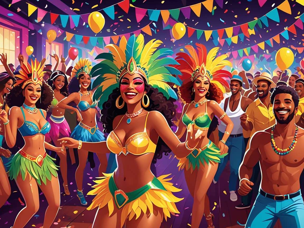 Vibrant Carnival Scene with Colorful Dancers and Festivities