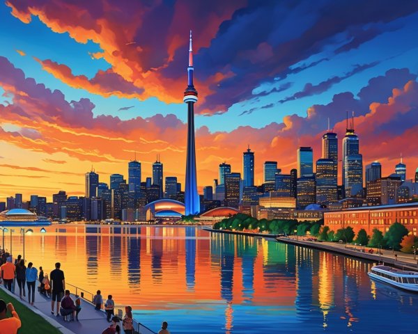 Vibrant Sunset Over Toronto Skyline and CN Tower