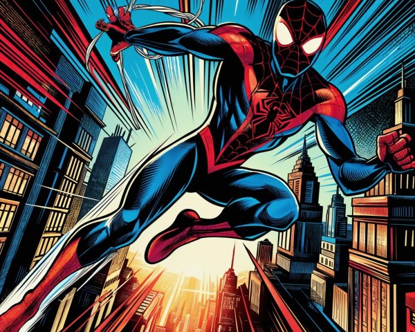 Superhero Flying in Vibrant Cityscape Illustration