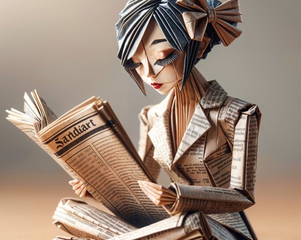 Paper Artwork of Woman Reading Newspaper in Detail