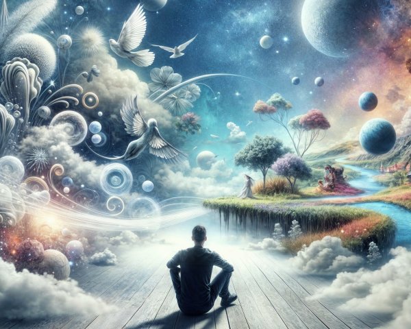 Surreal Landscape with Dreamlike Elements and Tranquility