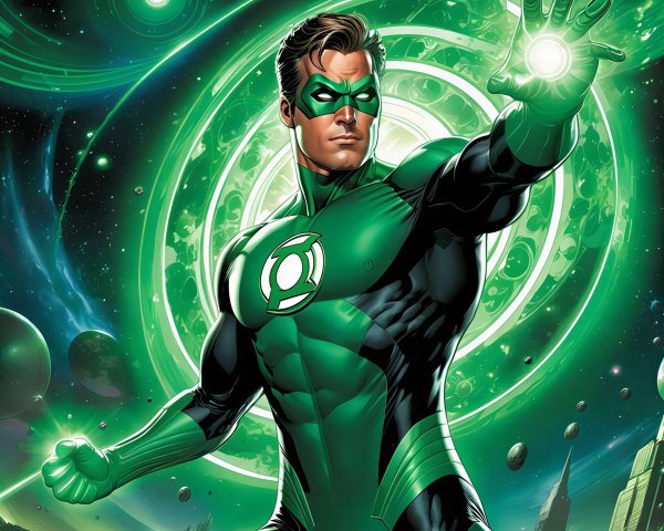 Green Lantern in Space with Cosmic Background Art