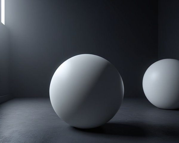 White Spheres in Dimly Lit Minimalist Room