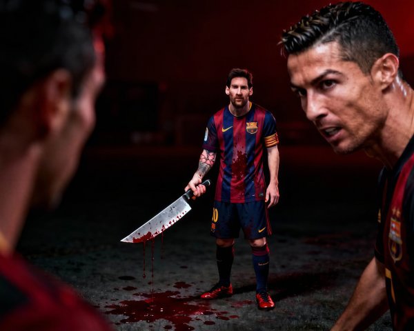 Blood-Soaked Football Horror Scene with Dramatic Elements
