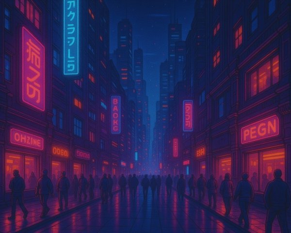 Vibrant Night Cityscape with Neon Skyscrapers