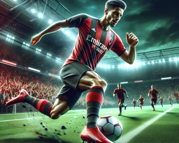 Dynamic soccer player dribbling on vibrant field