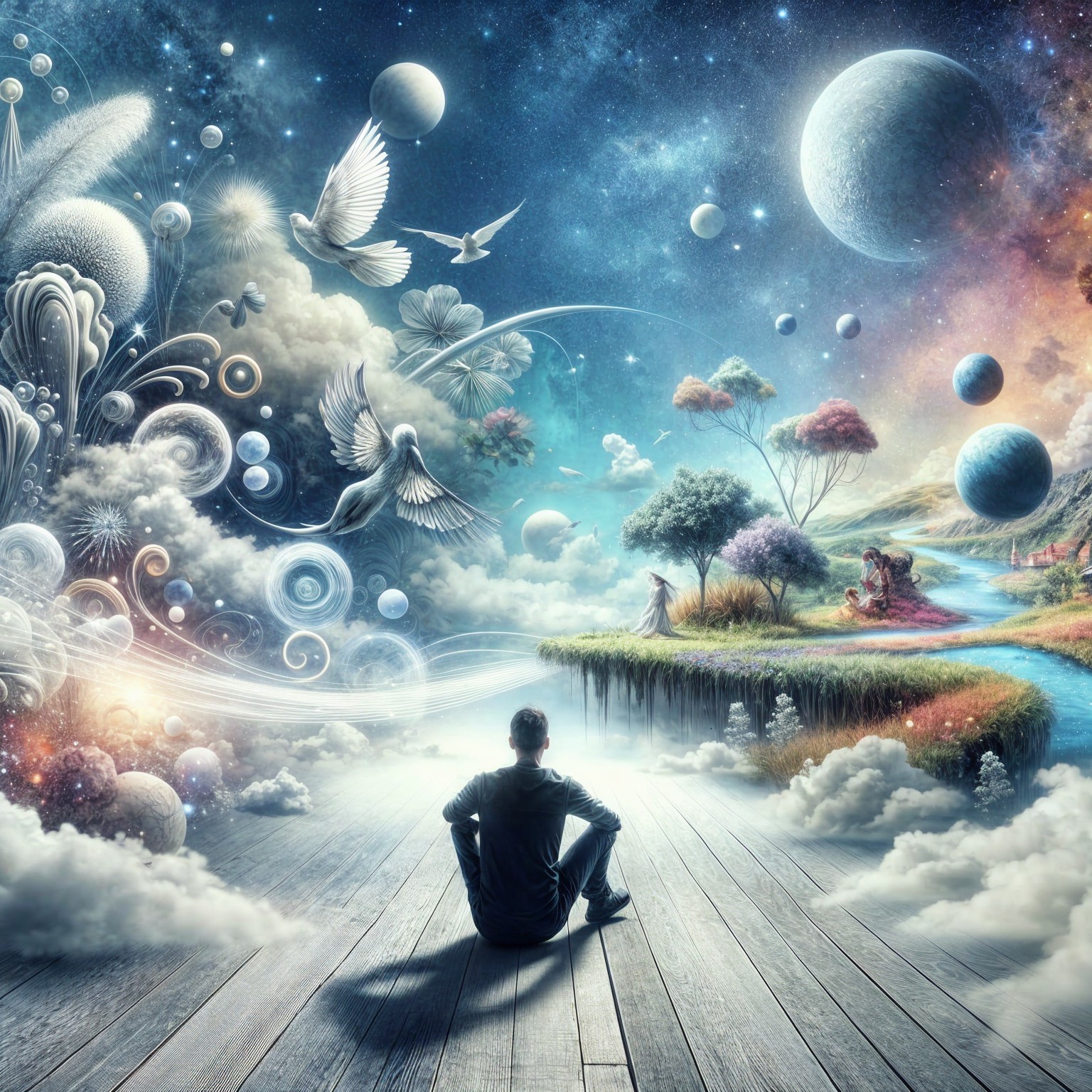 Surreal Landscape with Dreamlike Elements and Tranquility