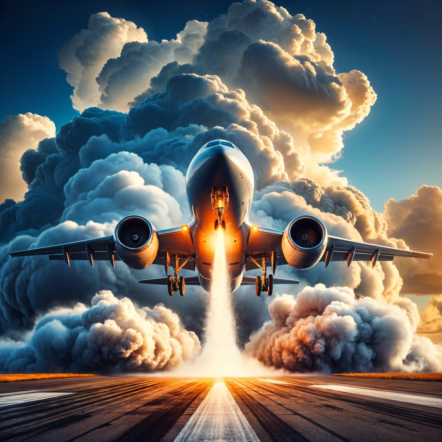 Aircraft Takeoff Against Dramatic Cloudy Sky