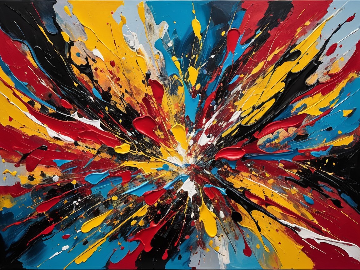 Vibrant Abstract Painting with Bold Color Dynamics