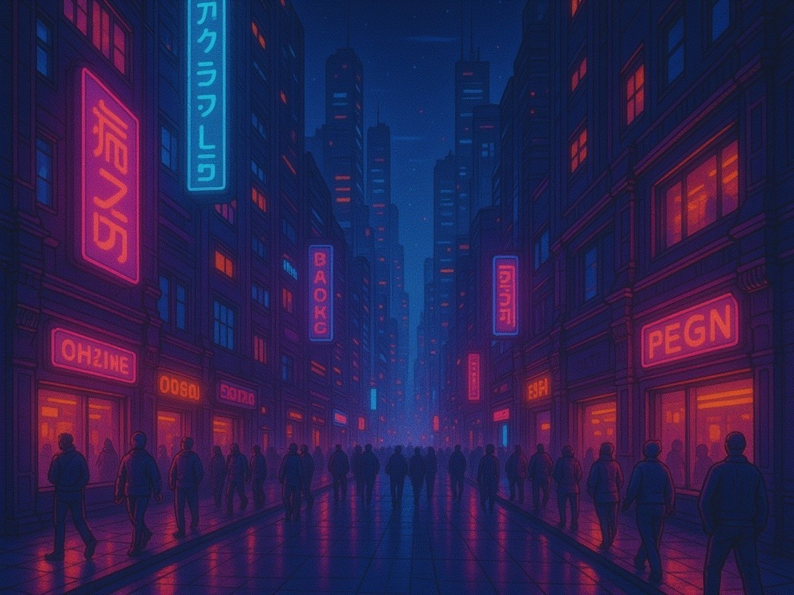 Vibrant Night Cityscape with Neon Skyscrapers