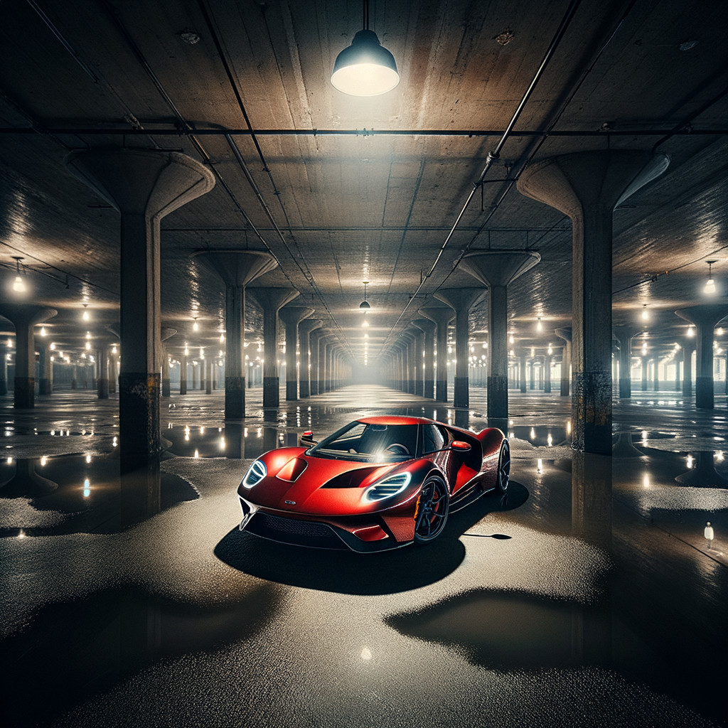 Red Sports Car in Dramatic Industrial Setting