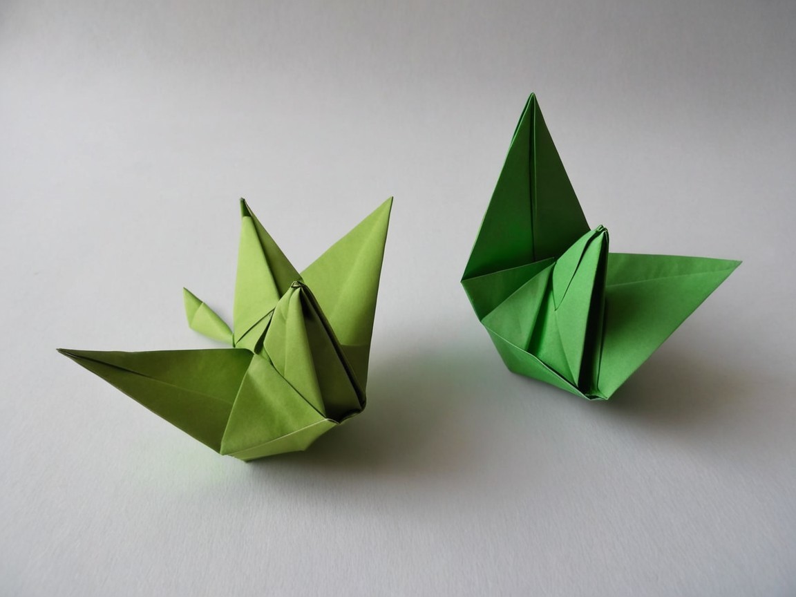Intricately Folded Green Origami Butterflies Displayed