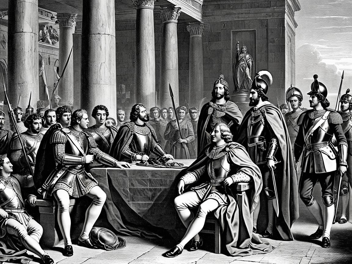 Historical Gathering in Grand Hall with Soldiers