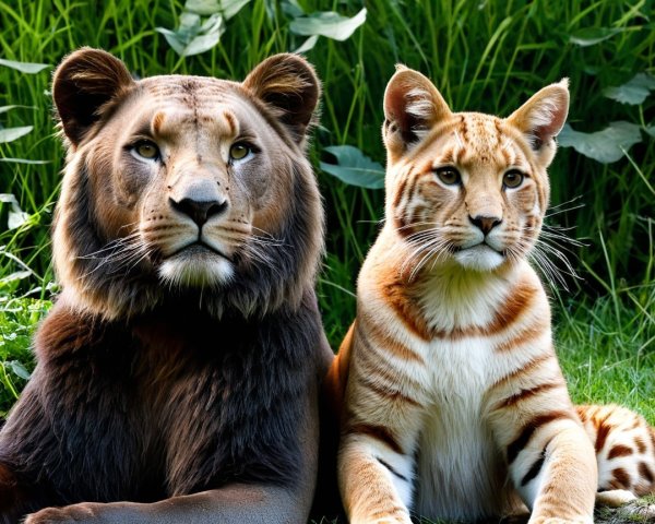 Lion and Ligress Hybrid Cat in Lush Greenery