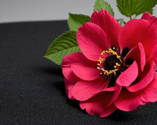 Vibrant Pink Flower on Textured Black Surface