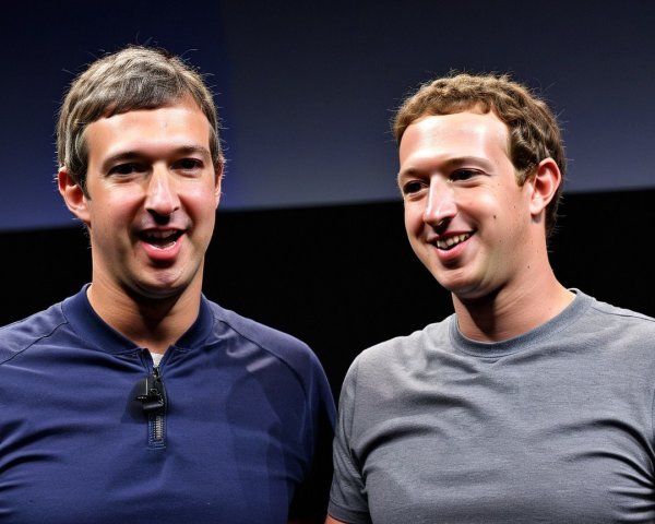 Two men in gray shirts on stage at tech event