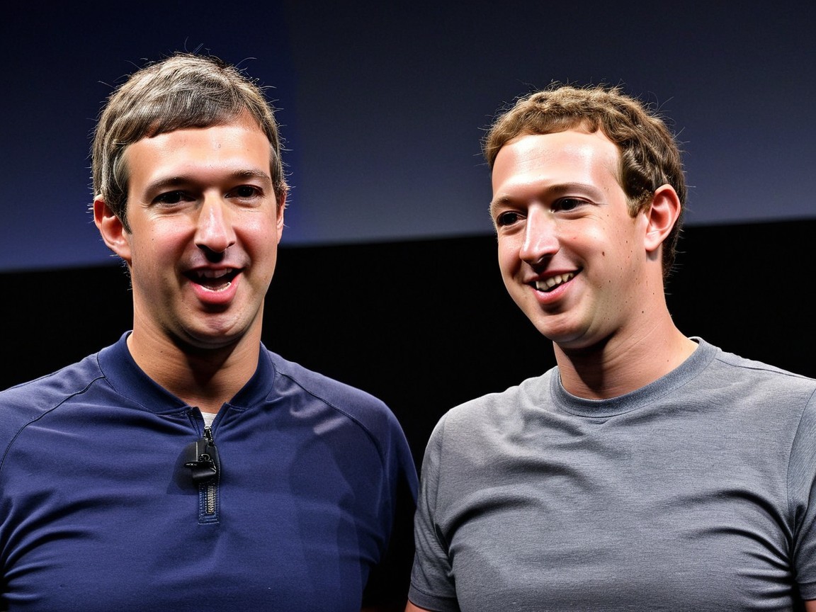 Two men in gray shirts on stage at tech event