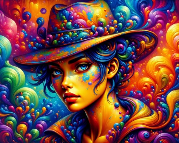 Vibrant Colorful Composition Featuring a Young Woman