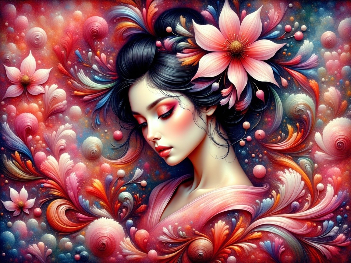 Portrait of a woman with flowers and vibrant colors