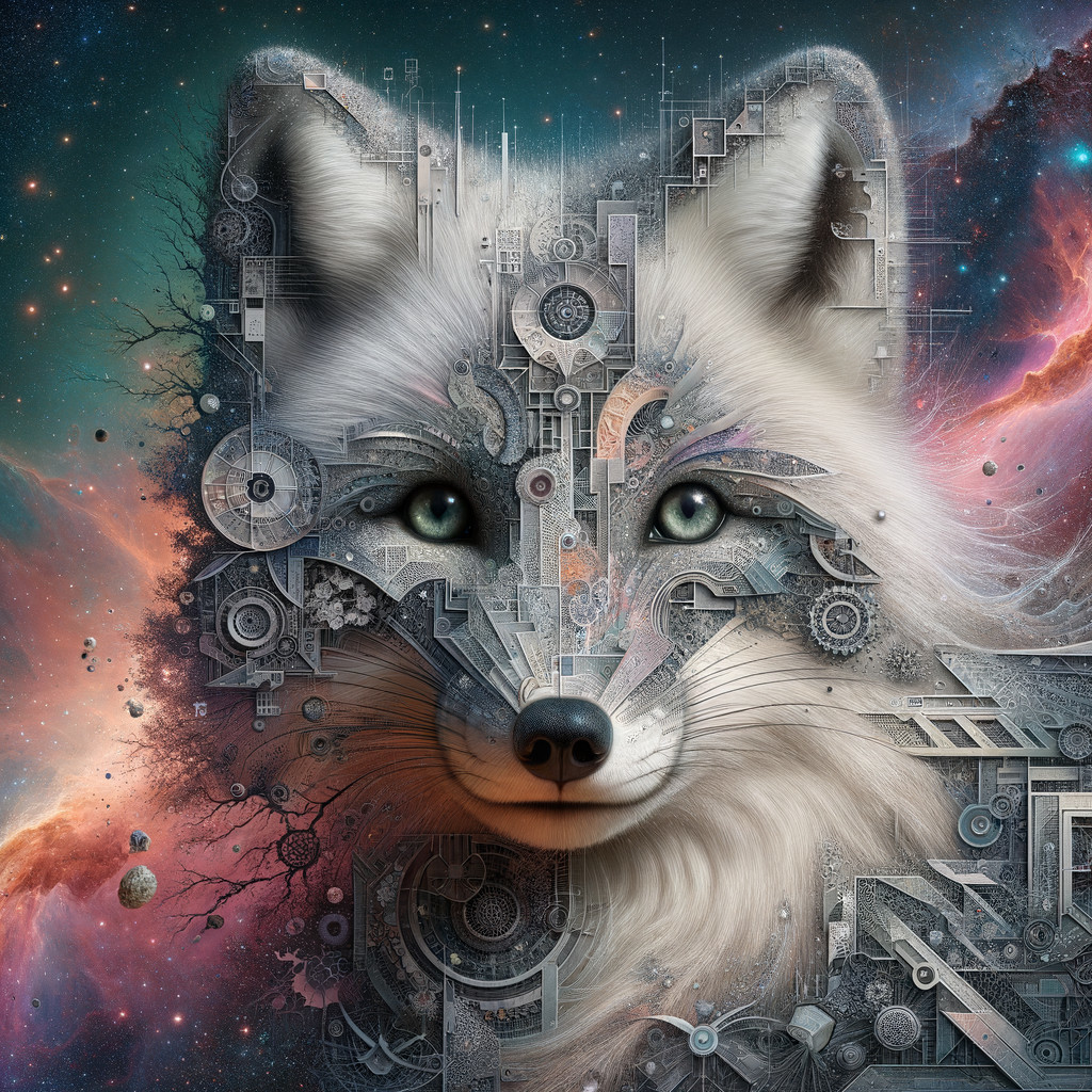 Digital Painting of a White Wolf with Biomechanical Elements