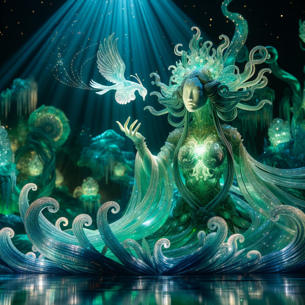 Magical Digital Painting of a Goddess with Gem and Bird