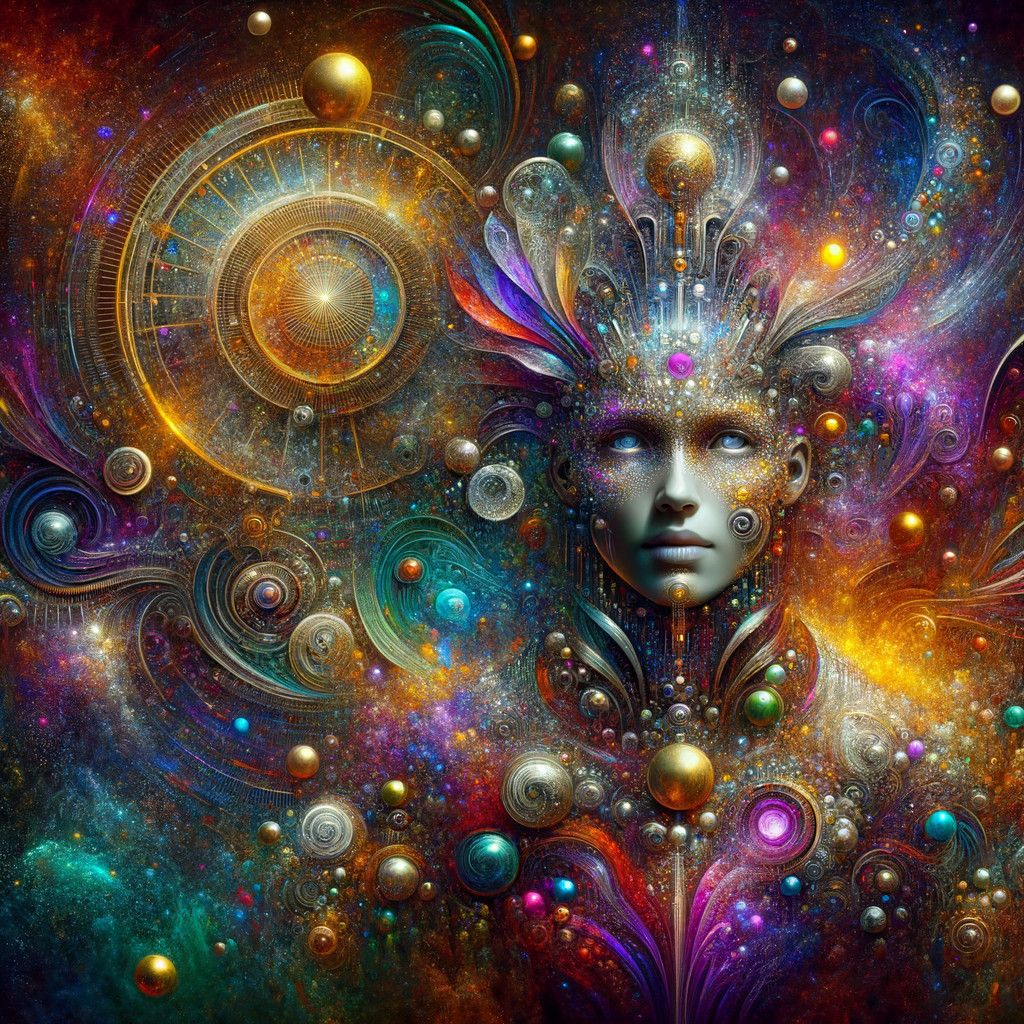 Cosmic Goddess Digital Illustration with Jewel Adornments