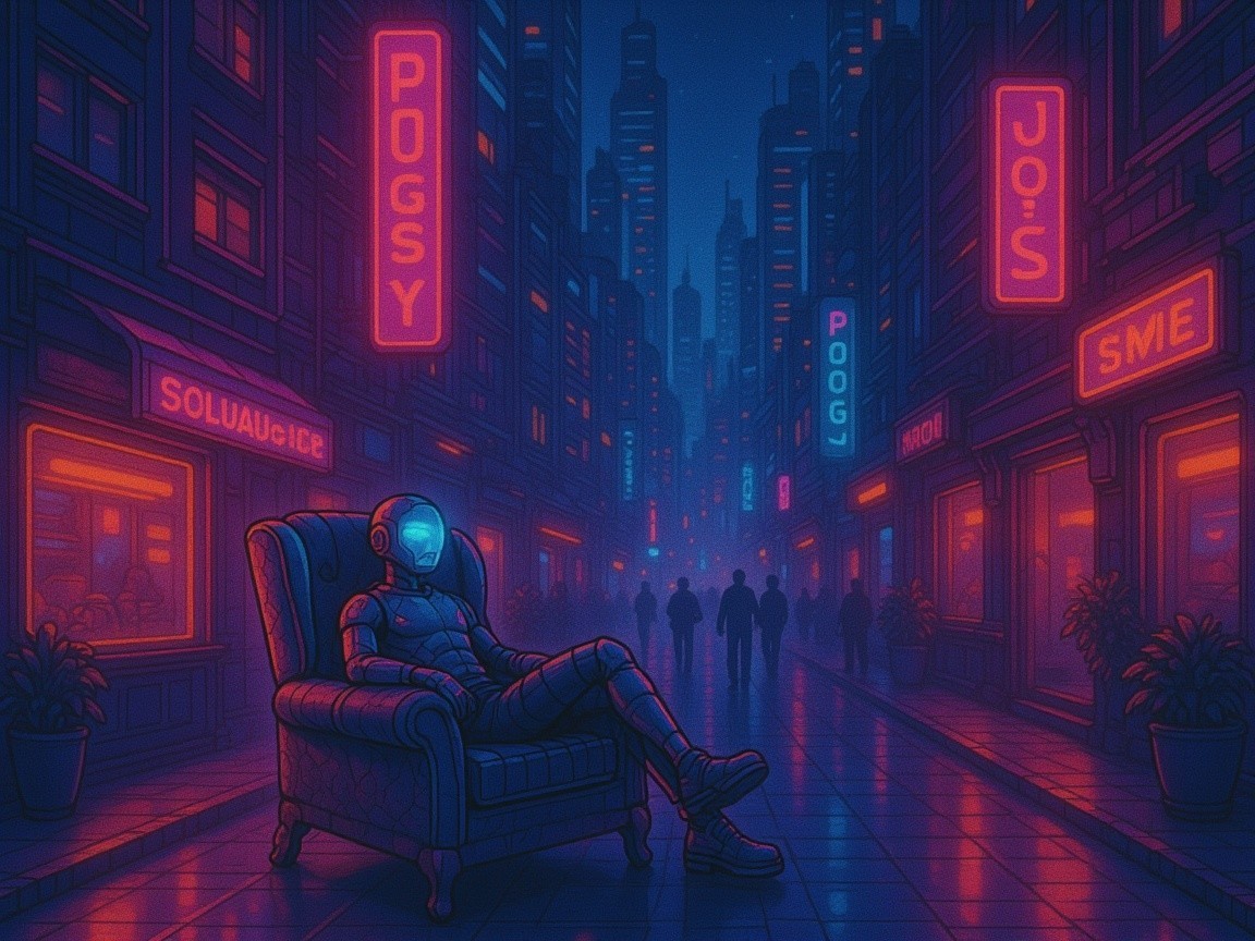 Futuristic City Scene with Astronaut in Neon Atmosphere