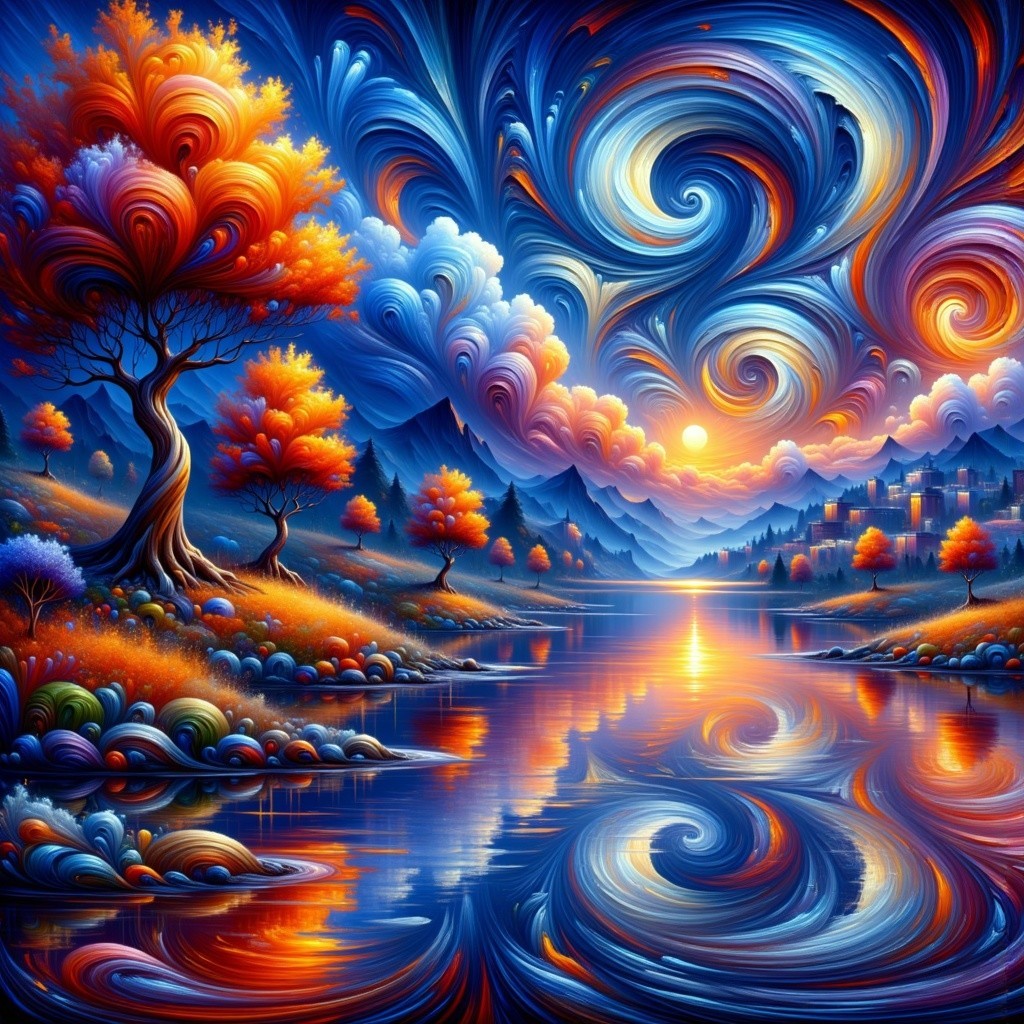 Vibrant Autumn Landscape with River and Mountains