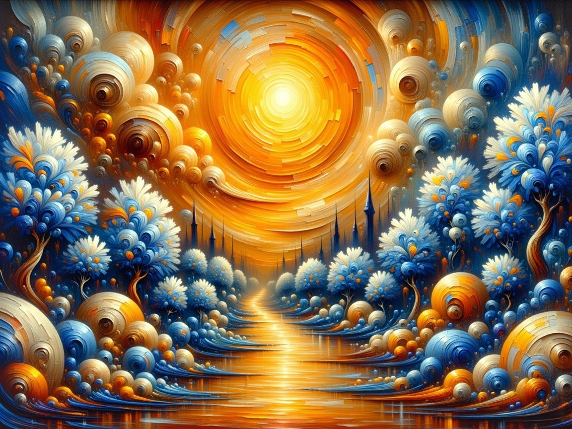 Vibrant Surreal Landscape with Swirling Patterns and Colors