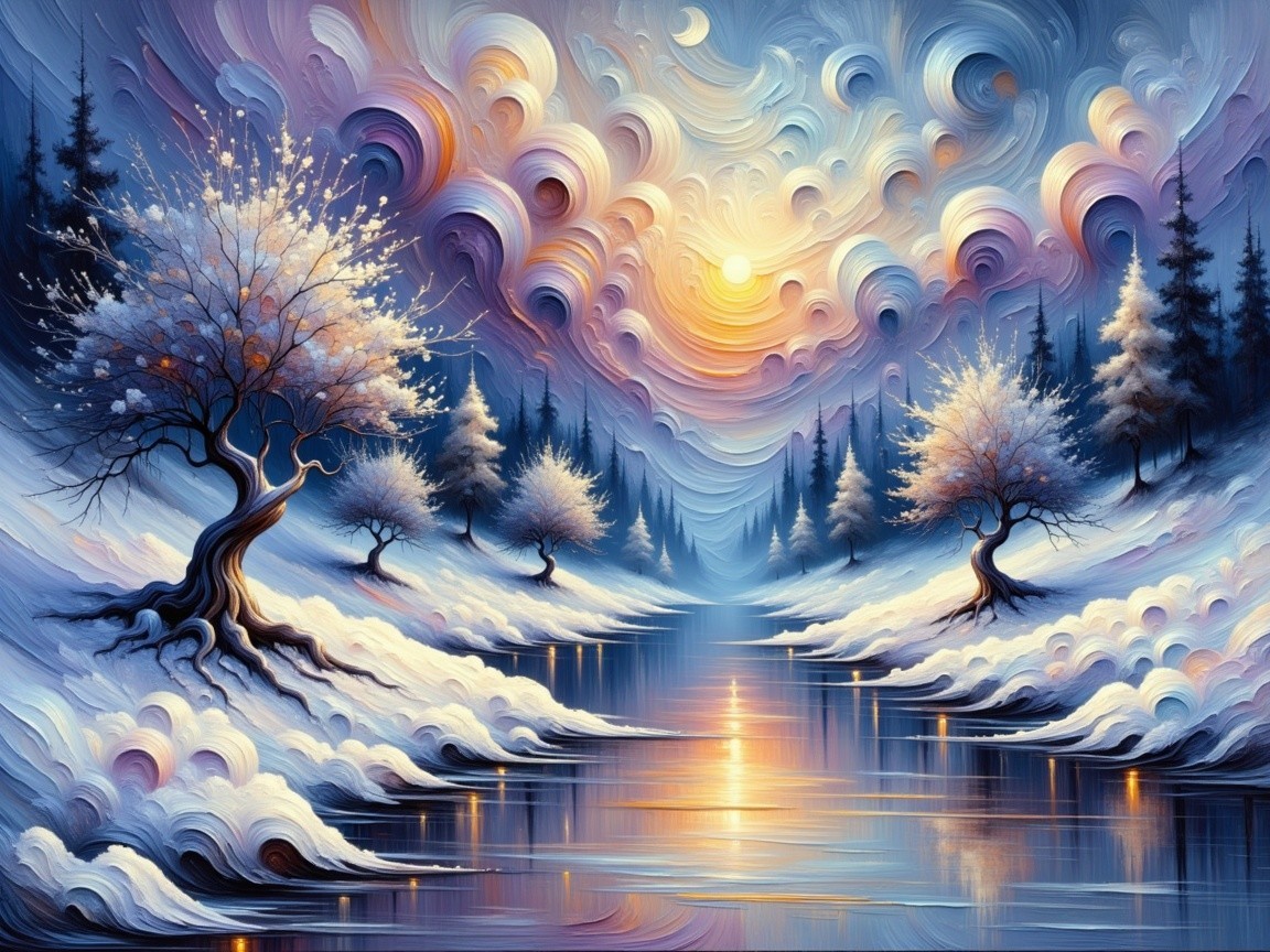Dreamlike Winter Landscape with Ethereal Colors