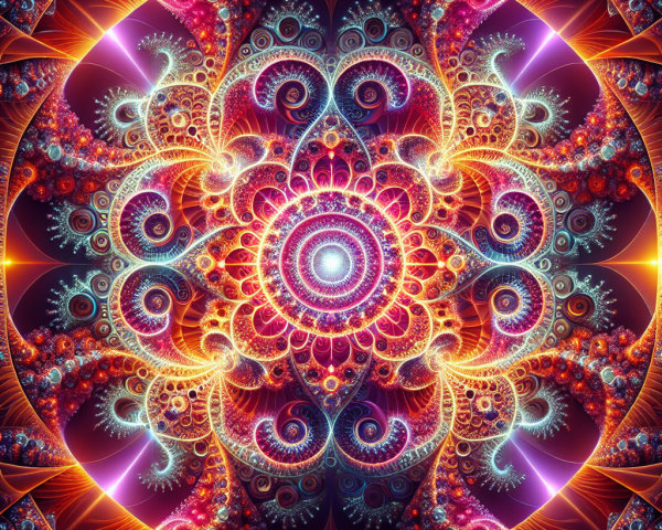 Vibrant Fractal Design with Swirling Patterns and Colors