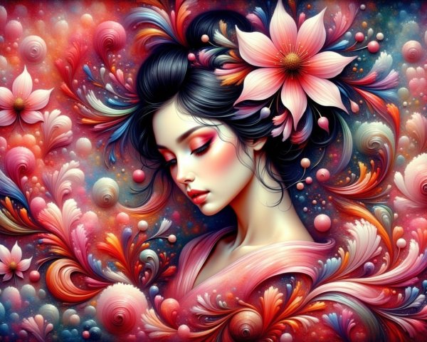 Portrait of a woman with flowers and vibrant colors