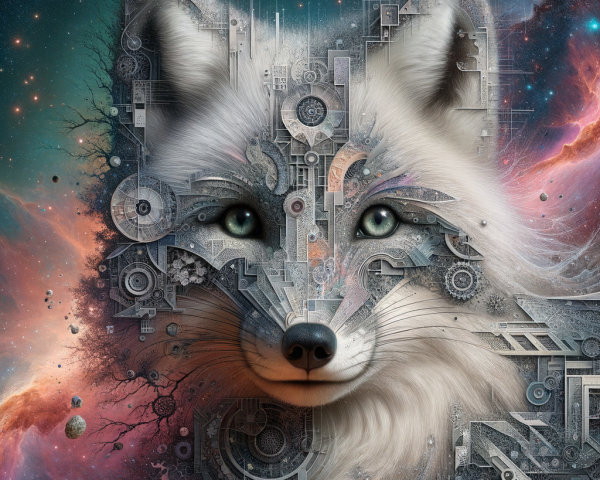 Digital Painting of a White Wolf with Biomechanical Elements