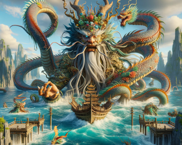 Vibrant Illustration of a Chinese Dragon in Turquoise Sea