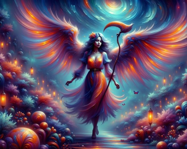 Mystical Figure in Dreamlike Landscape with Wings