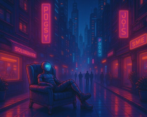Futuristic City Scene with Astronaut in Neon Atmosphere
