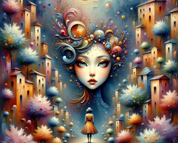 Whimsical Landscape with Surreal Oversized Face