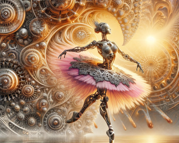 Steampunk Robot Ballerina in Intricate Setting