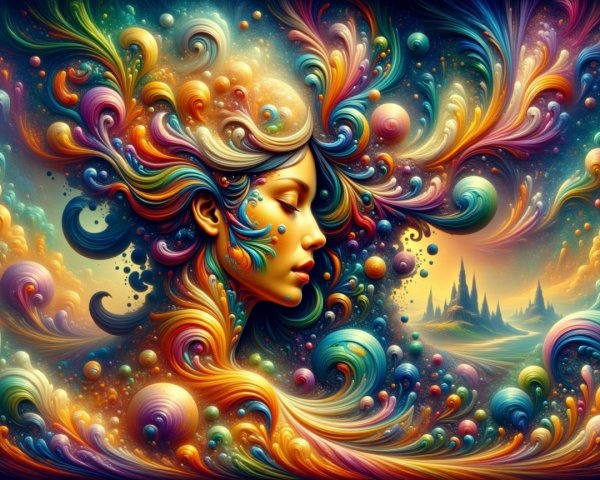 Stylized Profile of a Woman in Colorful Patterns