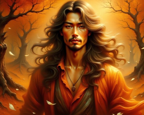 Portrait of a Man in a Mystical Autumn Landscape