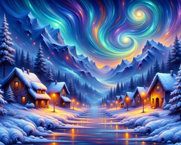 Otherworldly Winter Landscape with Aurora Borealis