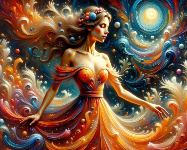 Art Nouveau Depiction of Woman in Colorful Dress