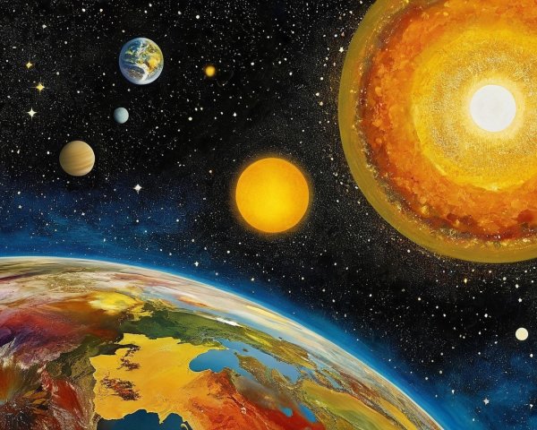 Vibrant Cosmic Scene with Earth and Celestial Bodies