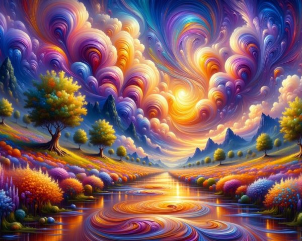 Vibrant Landscape with Colorful Sky and River