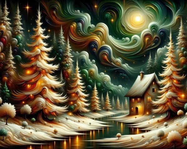 Winter Wonderland Painting with Ethereal Landscape Elements