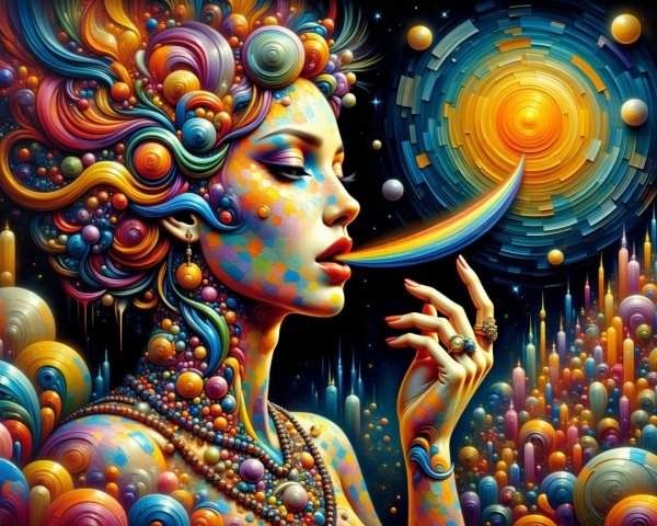 Surreal Portrait of Woman with Colorful Patterns