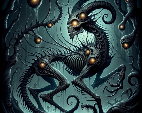 Detailed Dark Fantasy Art of a Skeletal Creature