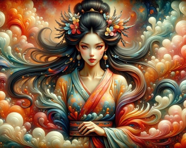 Artistic Portrait of a Woman in a Flowing Kimono